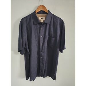 Joseph Abboud Linen Shirt Mens 2XL  Navy Blue Short Sleeve Button Up